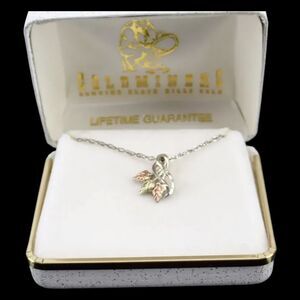 Genuine Black Hills Gold 3 Leaf Tri-Color 12k Pendant on 925 Silver 18" Chain